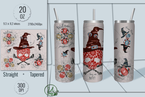20OZ Red Skull Witch Hat-Skinny Tumbler Graphics and Print Templates