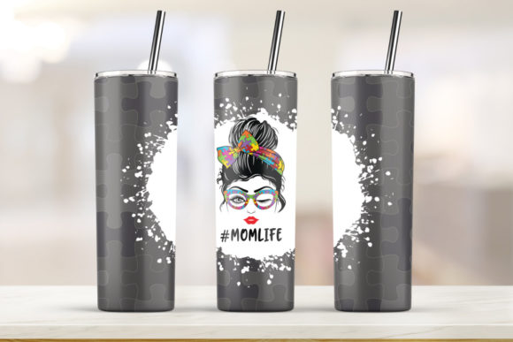 20oz Skinny Tumbler Mom Life Autism Graphics