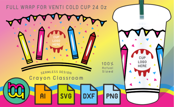 24oz Cold Cup Full Wrap Crayon Classroom Graphics