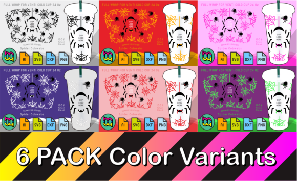 6 Pack of Cobwebs 24oz Cold Cup Wraps: Graphics & Print Templates
