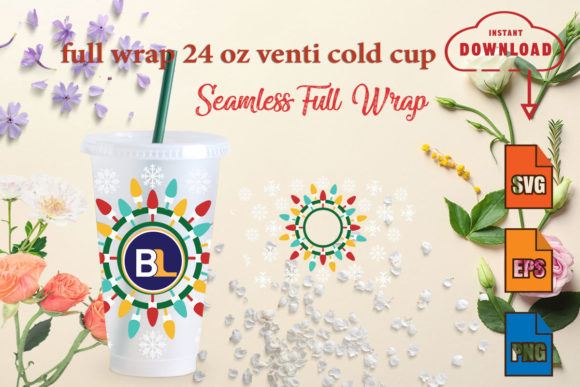 Christmas Light Full Wrap 24oz Cap Svg Graphics