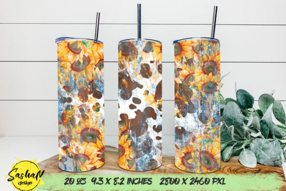 Cow Print and Sunflower Tumbler Wrap: Graphics and Print Templates