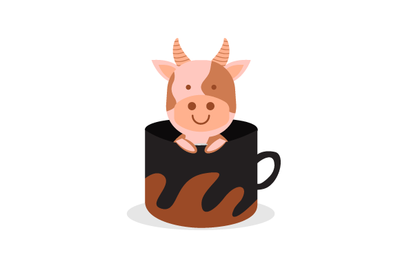 Cute Animal Cow Character Inside Cup Graphics