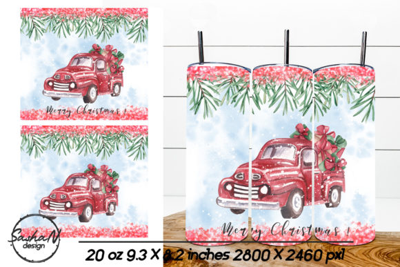 Merry Christmas Tumbler, Red Truck Graphics