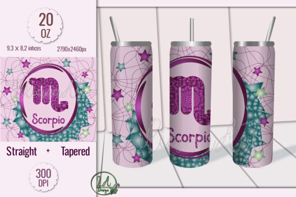 Scorpio. Skinny Tumbler Wrap Design Graphics and Print Templates