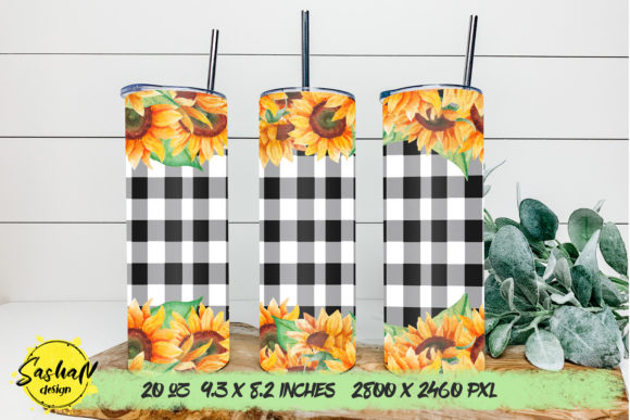 Sunflower and Buffalo Plaid Tumbler Png: Graphics for Print Templates