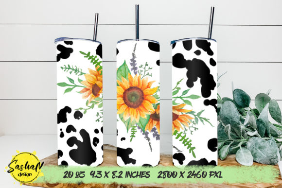 Sunflower and Cow Print Tumbler Design: Graphics and Print Templates