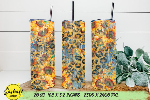 Sunflower and Leopard Print 20oz Tumbler Graphics