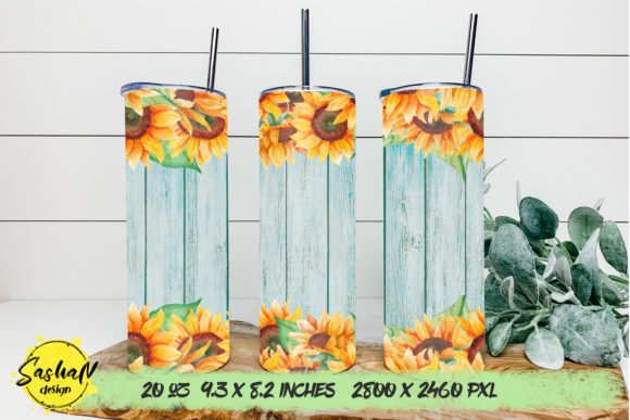 Sunflower and Wood Skinny Tumbler Png: Graphics for Print Templates