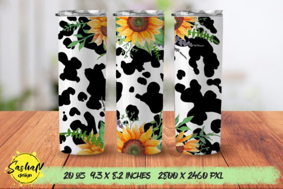 Watercolor Sunflower Cow 20oz Tumbler: Graphics for Print Templates
