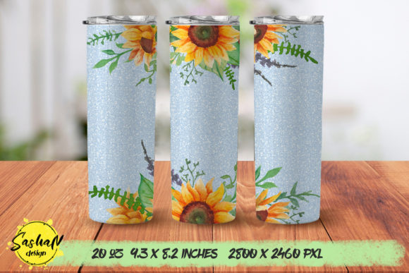 Watercolor Sunflowers Tumbler 20 Oz: Graphics for Print Templates